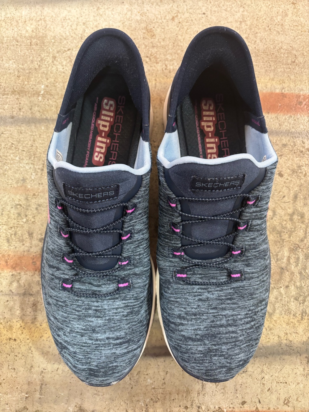 Skechers Slip-Ins Women's Gray Knit Sneakers with Pink Accents